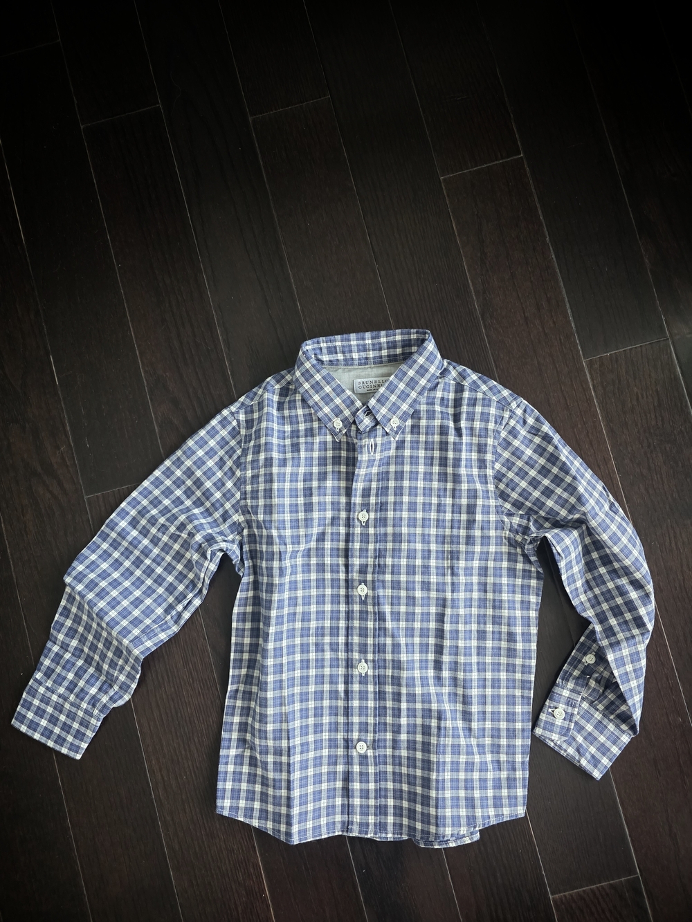 Brunello Cucinelli Blue and White Plaid Button-Down Shirt